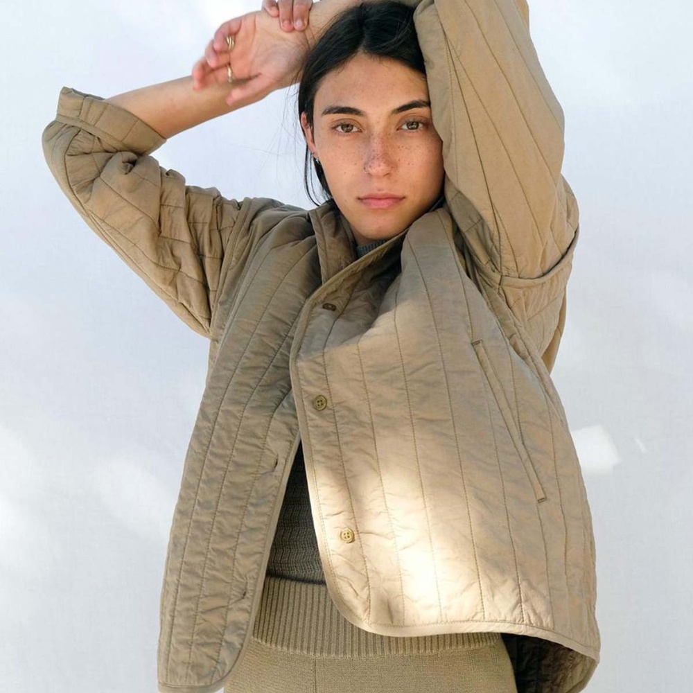 MICAELA GREG The Straight Quilt Jacket in Faded Olive Hooded Coat Cotton Size M - Picture 4 of 16